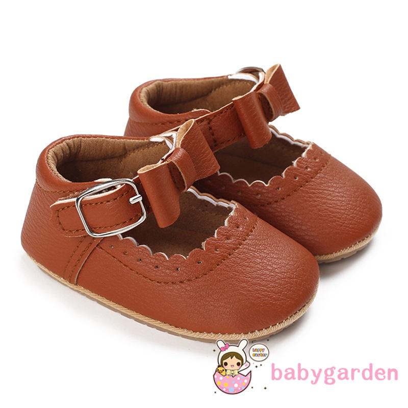 Giày Công Chúa Đế Mềm Chống Trượt Màu Trơn Trang Trí Nơ Xinh Xắn Cho Bé Gái