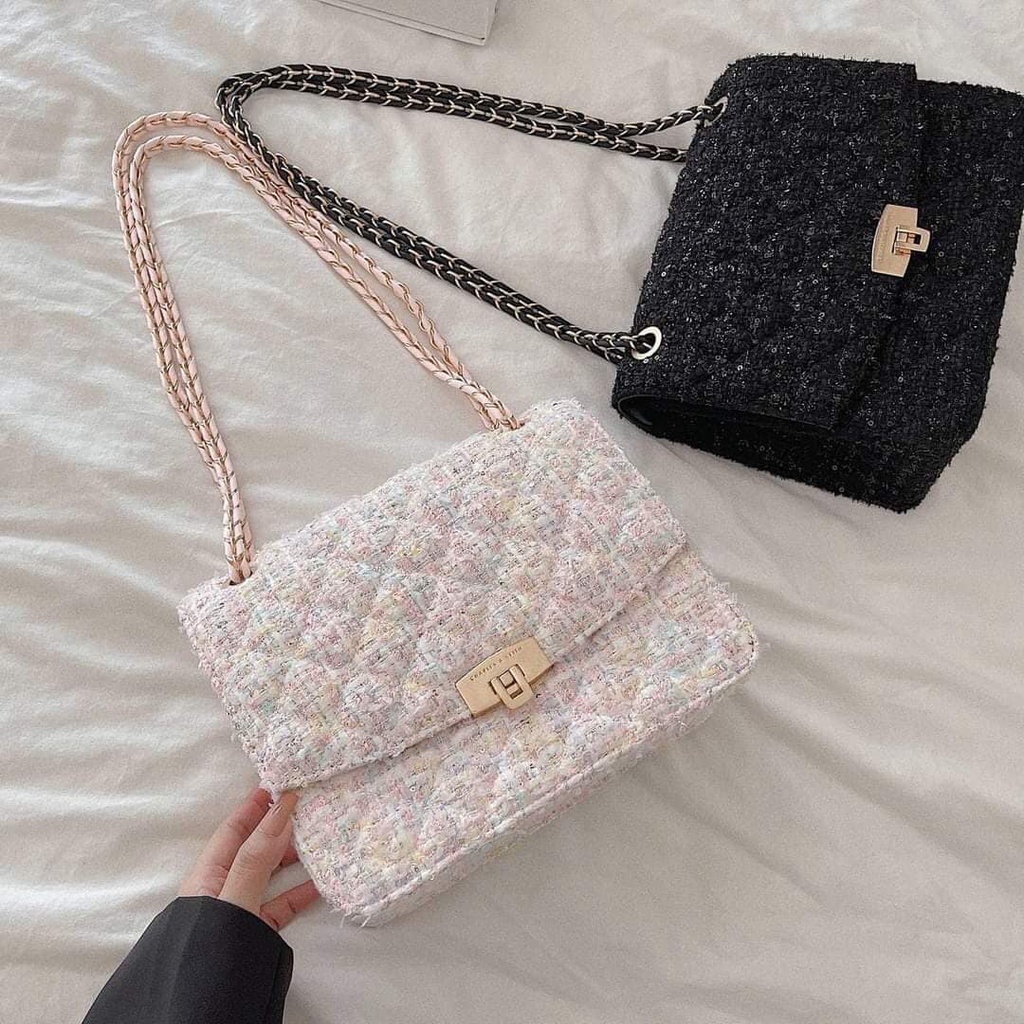 Túi Trám Vải Tweed Charles and Keith chính hãng