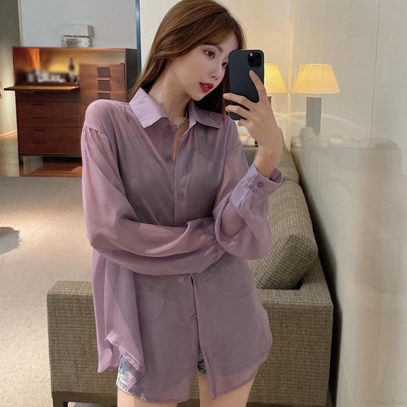 Áo Sơ Mi Voan Mỏng Tay Dài Dáng Rộng Thời Trang Mùa Hè Cho Nữ | BigBuy360 - bigbuy360.vn