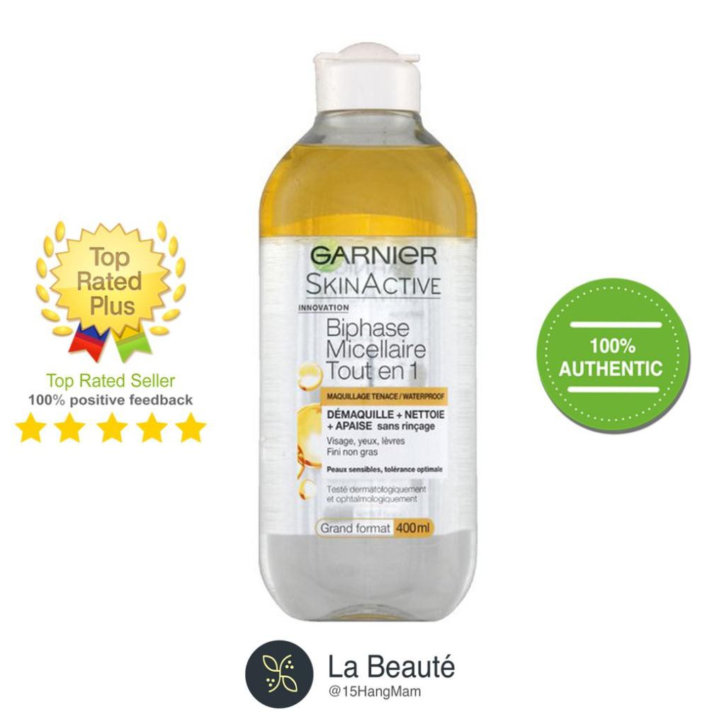 Garnier Skin Active Biphase Micellaire Tout En 1- Tẩy trang dạng dầu dành cho da trang điểm nhẹ 400ml