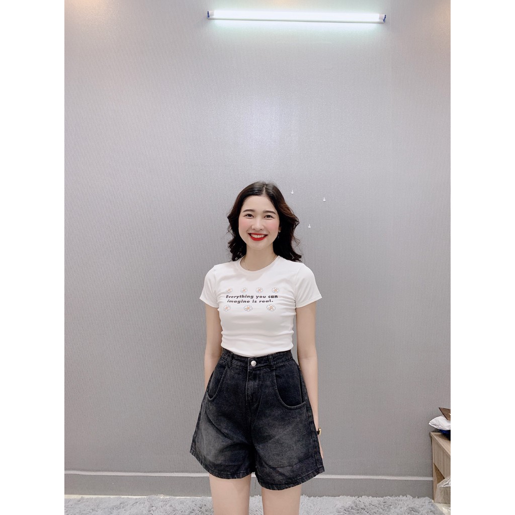 Quần short Jean Nữ, Lưng Cao Ống Rộng BigSize 60kg-80kg