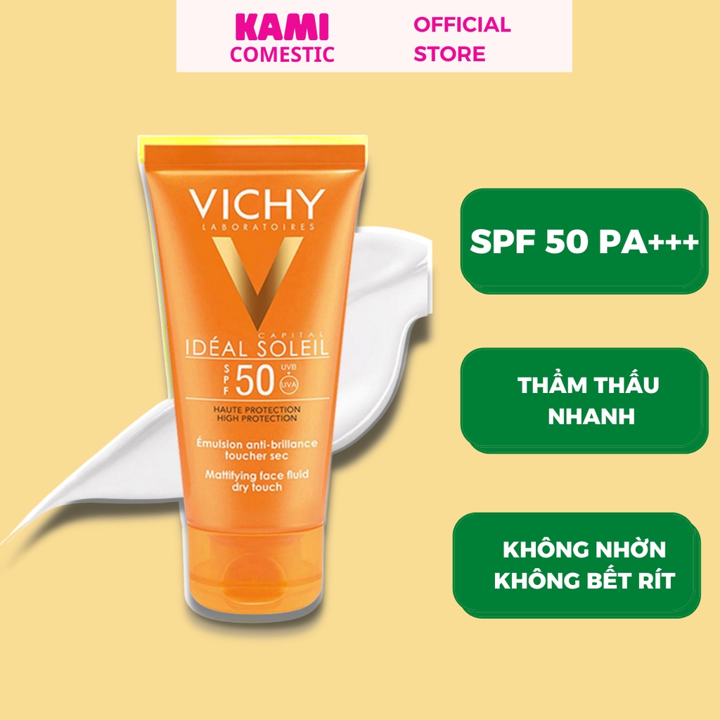 Kem chống nắng vichy 50ml spf 50 - KAMI - cho da thường da dầu da nhạy cảm, khô thoáng, cấp nước, trắng mịn da