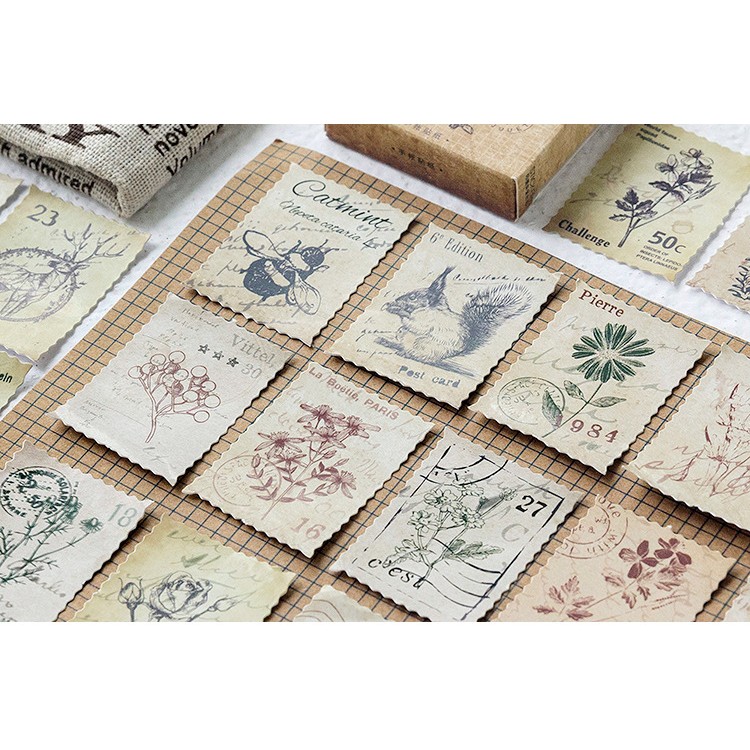 Hộp 46 miếng sticker mẫu tem cây nấm và khu rừng