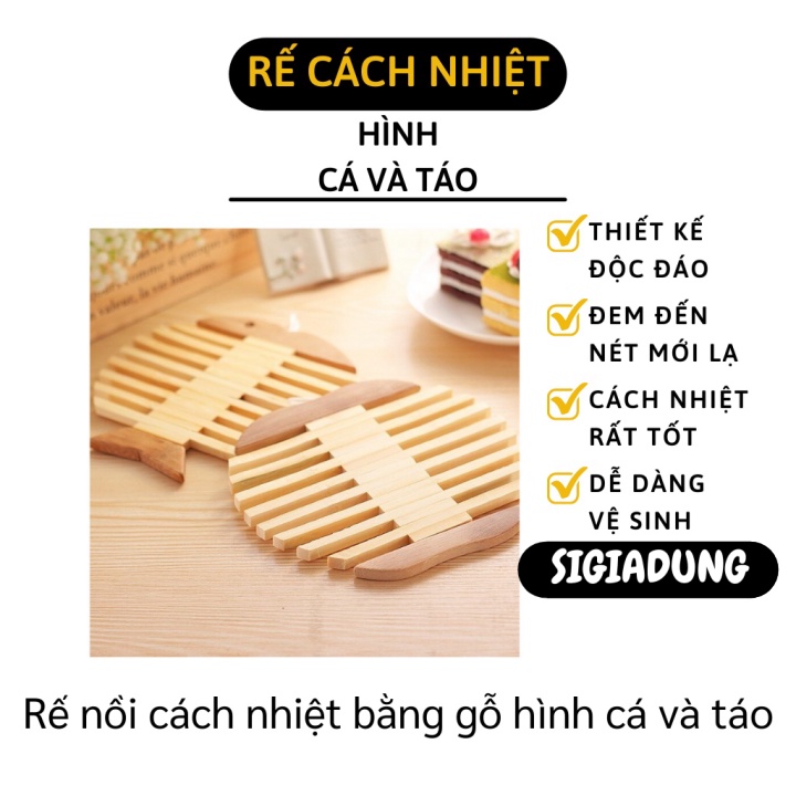 [SGD] Đế Lót Nồi - Miếng Lót Nồi, Cốc, Dĩa Cách Nhiệt Bằng Gỗ Hình Cá Và Táo 8816