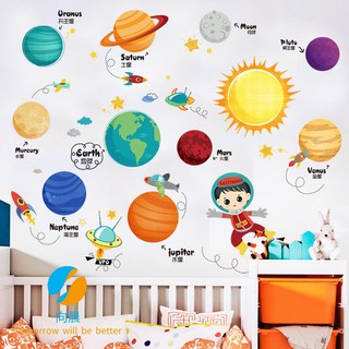 Sticker dán tường có sẵn keo hình vẽ các hành tinh họa tiết nhỏ trang trí phòng ngủ bé trai/ký túc xá