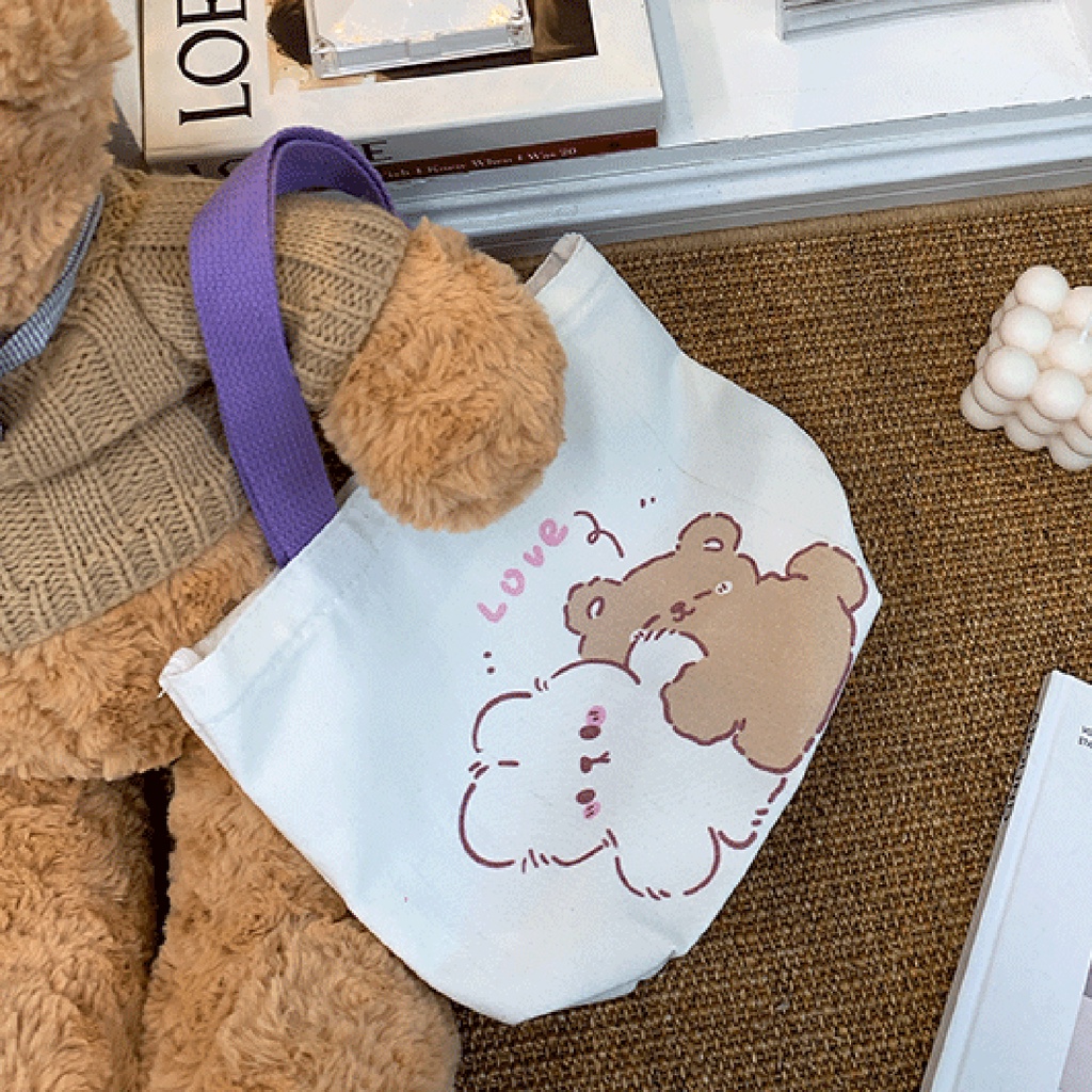 Túi vải In Họa Tiết Hoạt Hình Dễ Thương Phong Cách Hàn Quốc Cho Nữ