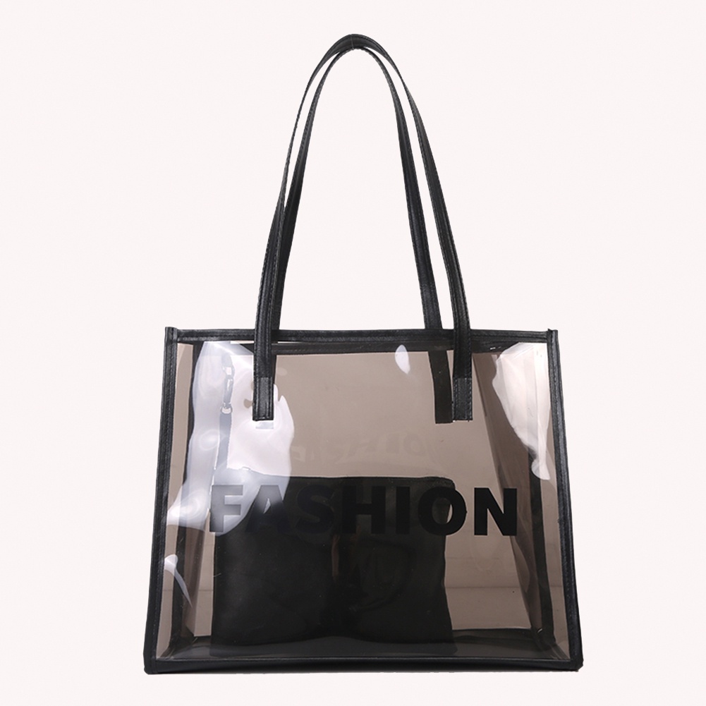 Túi Tote Trong Suốt Bằng PVC In Chữ Thời Trang Đi Biển Mùa Hè Dành Cho Nữ H0