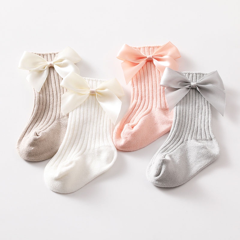Vớ cotton mềm đính nơ thời trang thu đông dễ thương cho bé gái 0-12 tháng tuổi