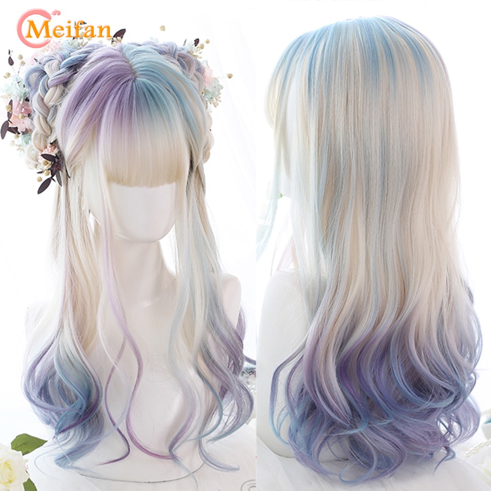 Tóc Giả Dài Uốn Xoăn Nhuộm Màu Ombre Hóa Trang Lolita
