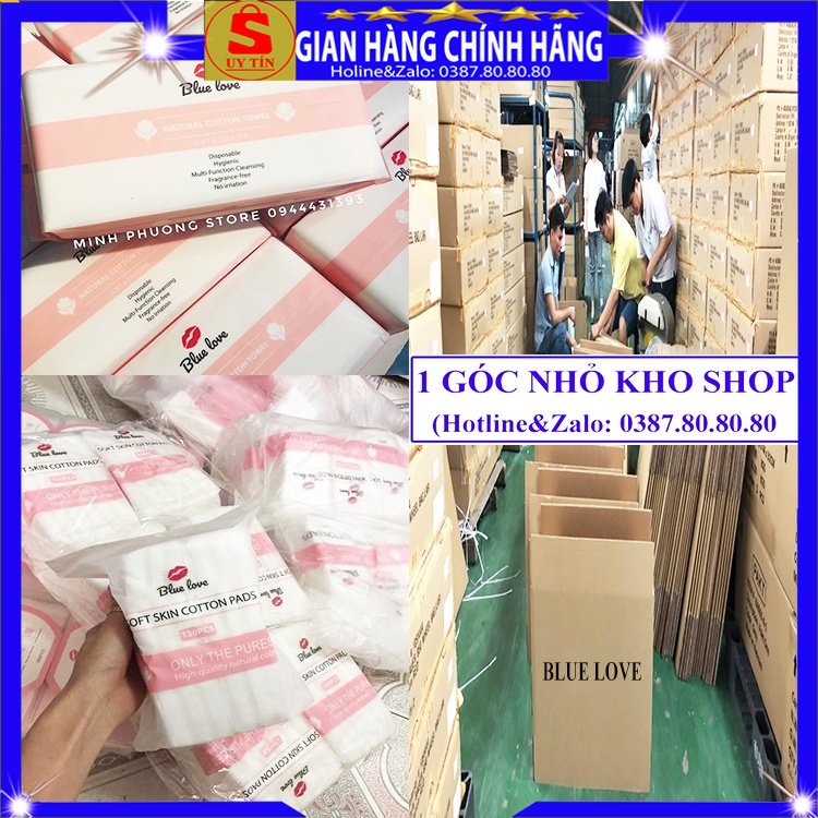 Bông tẩy trang 3 lớp cotton pads cao cấp xịn Blue Love Anh Quốc siêu mềm mịn dai không xù xơ không mủn 100 miếng vuông
