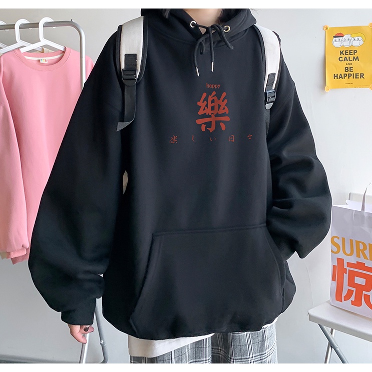 Áo khoác hoodie có mũ trùm đầu in chữ Trung Quốc dáng rộng thời trang cá tính M-3XL
