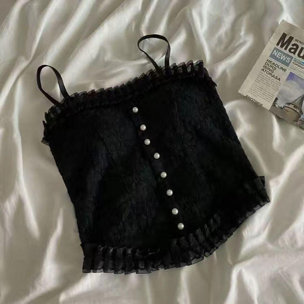 QQMALL Áo Ngực Nylon Hai Dây Phối Ren Màu Trơn Thoáng Khí Thời Trang Mùa Hè Cho Nữ