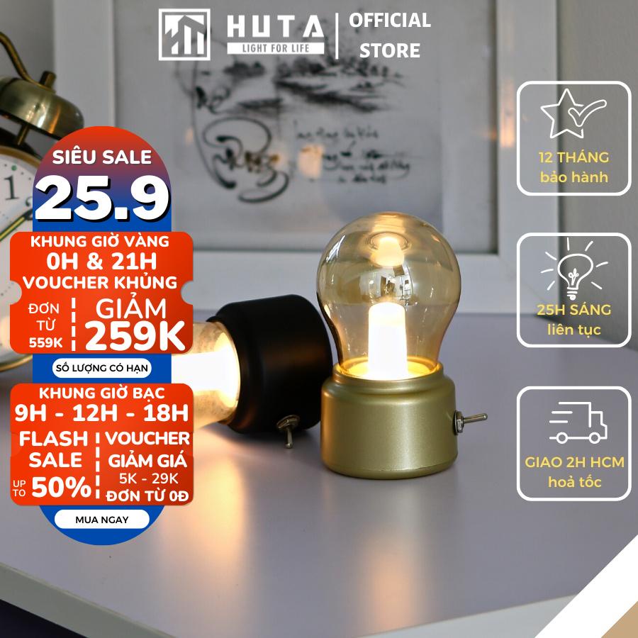 Đèn Ngủ Mini Cute HUTA MN1 Sạc Pin Tích Điện Sáng 25h, Decor Trang Trí Quán Cà Phê, Nhà Hàng, Để Bàn, Bóng LED Sáng Vàng