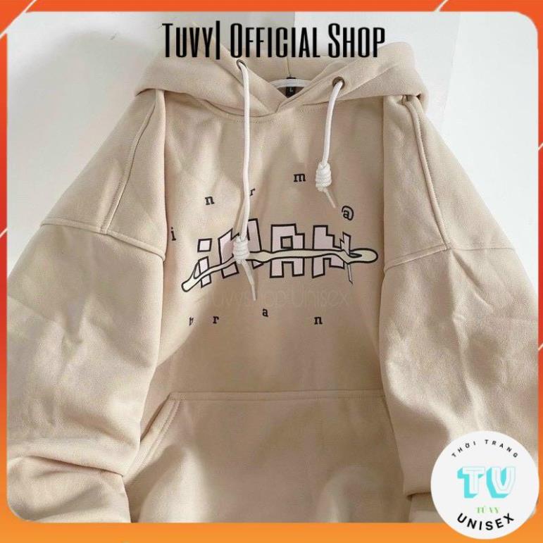 Áo Hoodie nam TUVYSHOP áo nỉ nữ cổ tròn lót bông ấm áp vải lì mịn in chữ INAM 2 màu xanh be