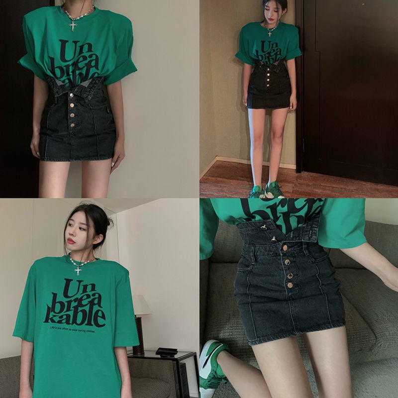 COZOKC Chân váy jean Lưng Cao Thời Trang Hong Kong