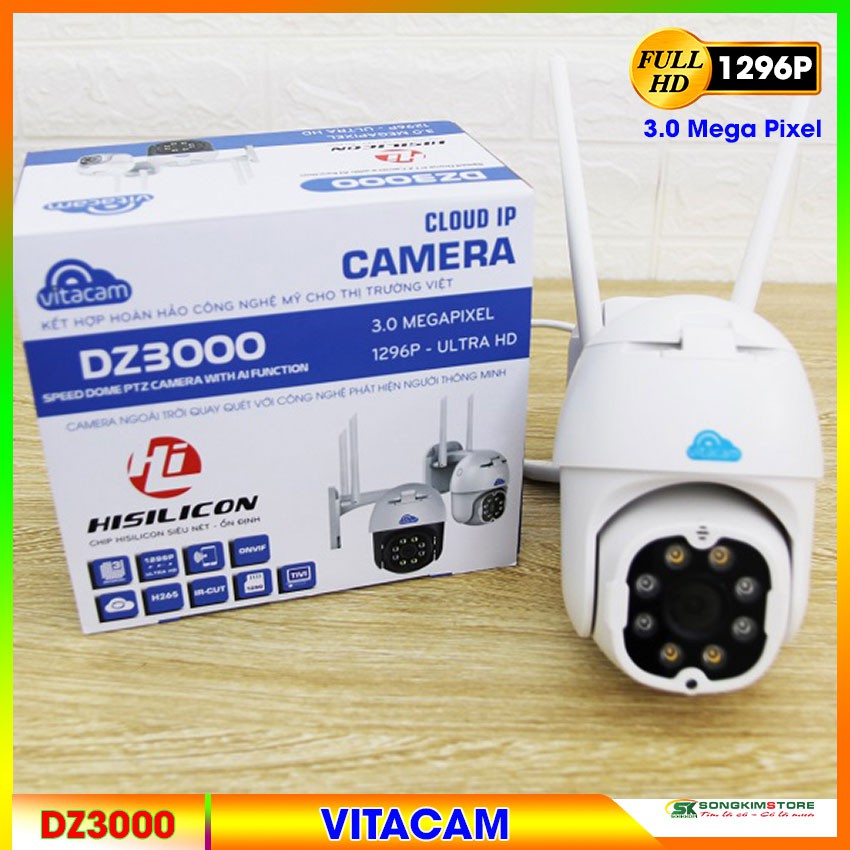 [FREE SHIP đơn 50K] Camera Wifi IP Vitacam DZ3000 1296P 3.0Mp xoay 355 độ - BH 12 tháng