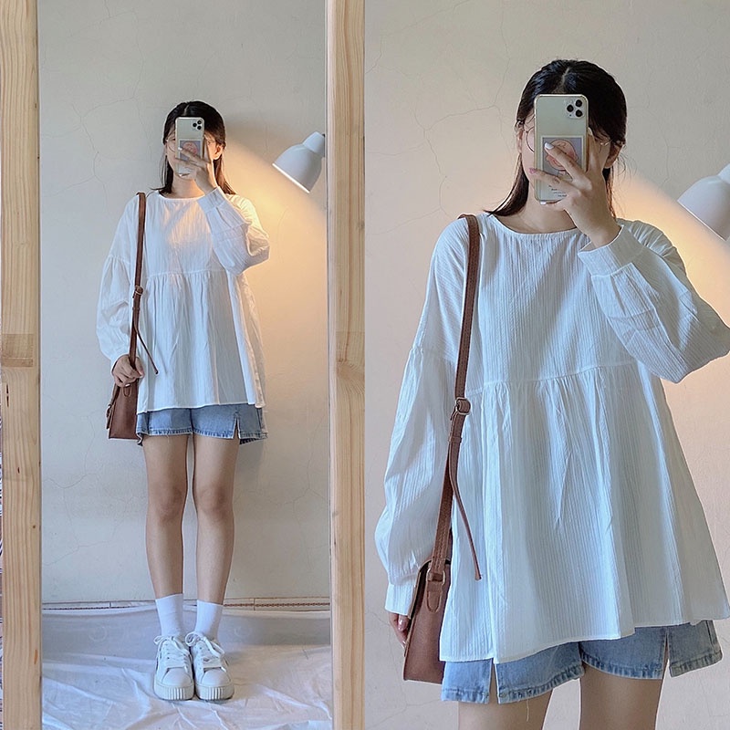 Áo Babydoll Chất Thô Đũi Trơn 2 Màu M5507-Violet