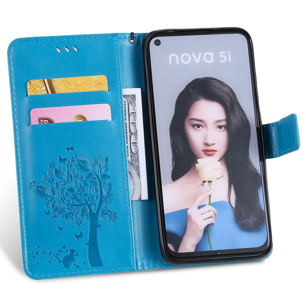 Bao Da Dập Nổi Sang Trọng Họa Tiết Cây Và Mèo Cho Lenovo A2020 / Vibe C