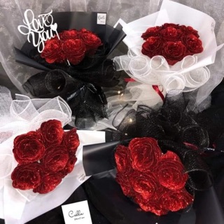 Bó hoa sáp nhũ 9 bông kèm đèn