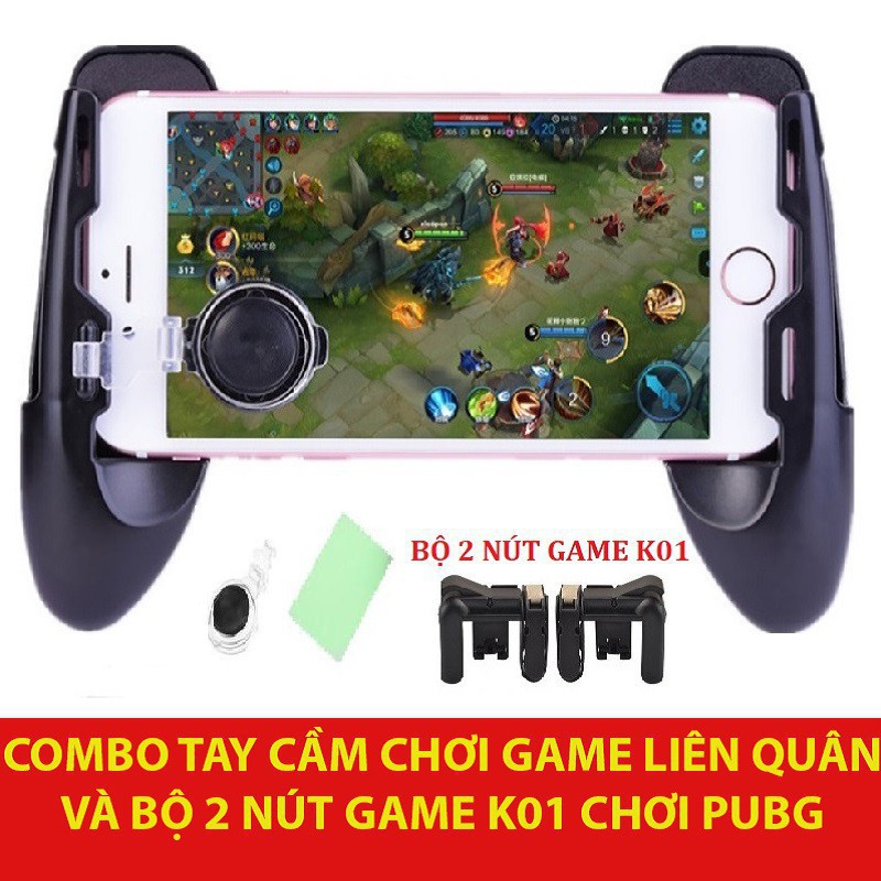 Combo Tay cầm Chơi Game Liên Quân PUBG ROS và Bộ 2 nút bấm hỗ trợ chơi PUBG K01