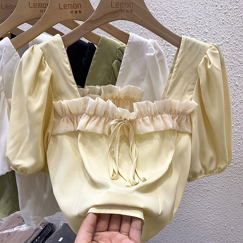 Áo Sơ Mi Chiffon Tay Ngắn Phồng Cổ Vuông Thời Trang Mùa Hè Dành Cho Nữ