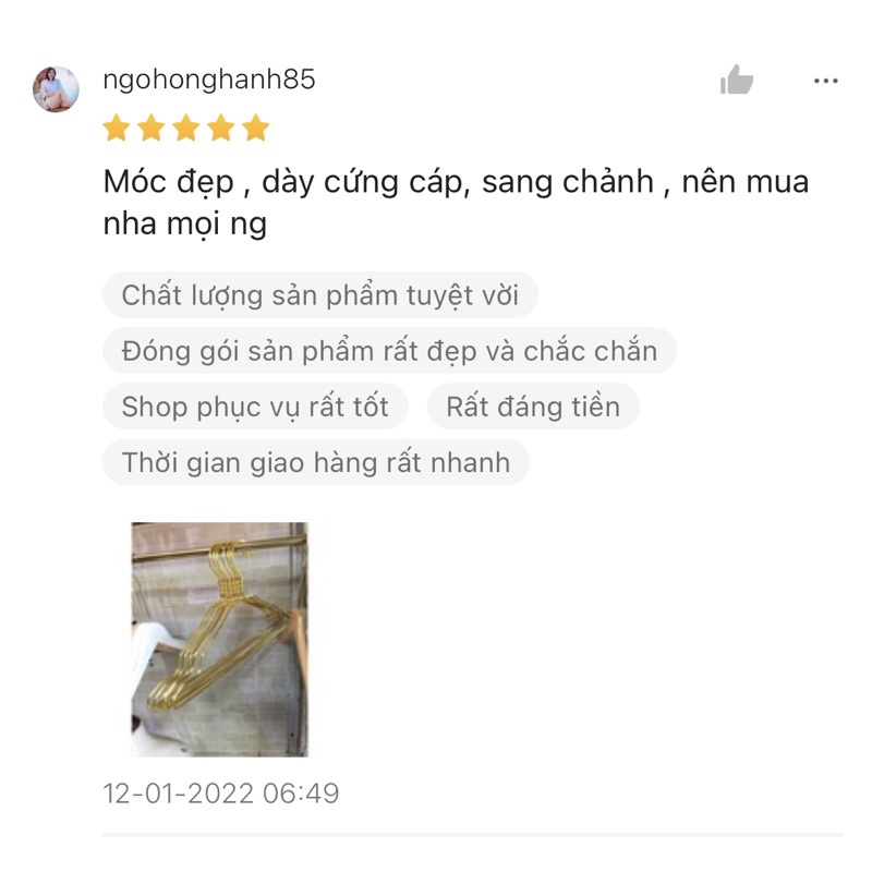 10 Móc nhôm đơn dày treo áo mạ vàng