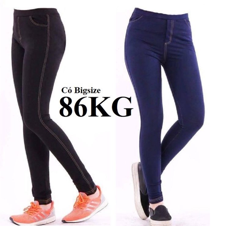 Quần Legging Dài Giả Jean, Vải thun giả jean cao cấp, co giãn tốt, có Big Size 86KG