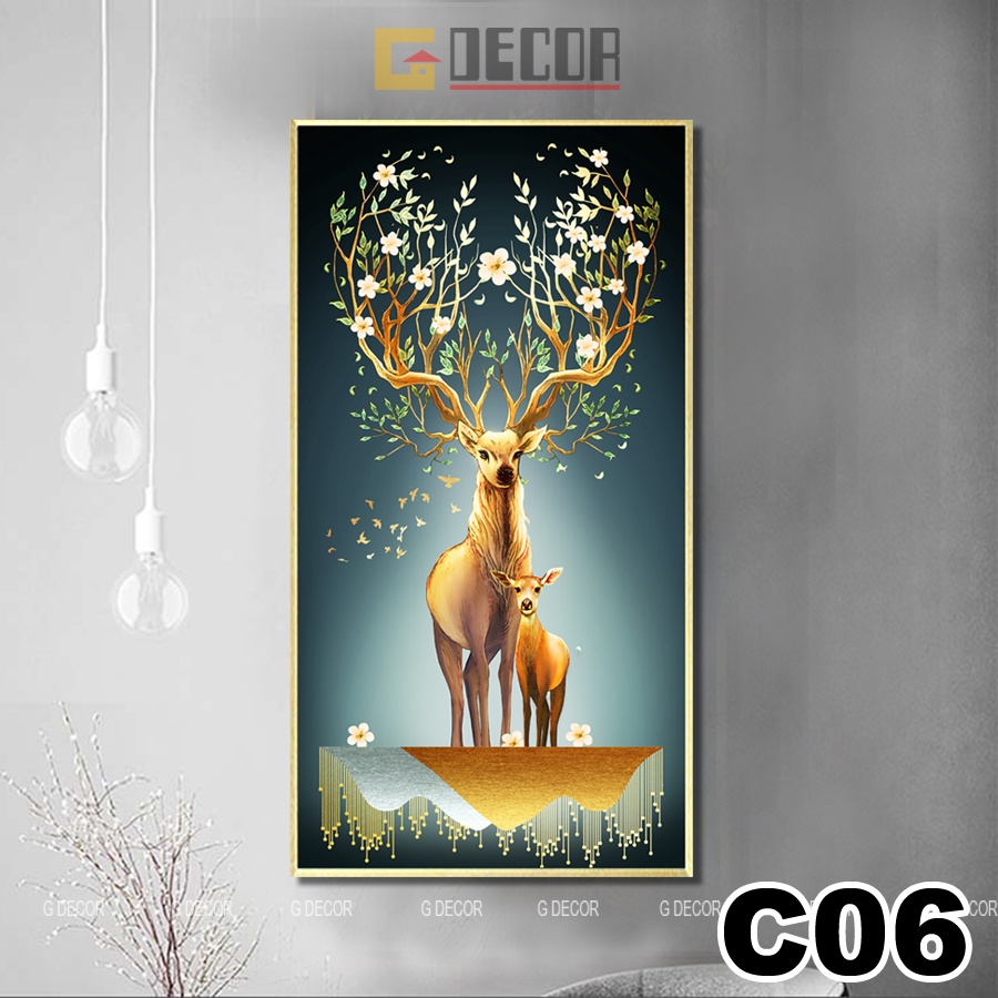 Tranh treo tường canvas 1 bức phong cách hiện đại Bắc Âu C05, tranh hươu tài lộc trang trí phòng khách, phòng ngủ, spa