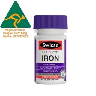 CÓ SẴN- Sắt Swisse Ultiboost Iron với vitamin C, tảo xoắn 30 viên