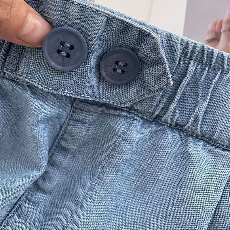 Quần short denim lưng cao ống rộng mềm mại thời trang cho nữ