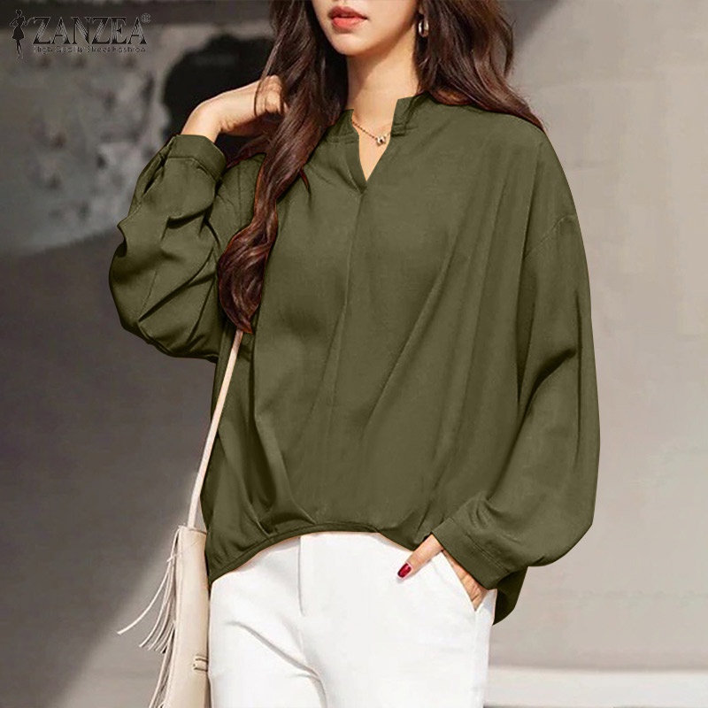 Áo kiểu nữ Zanzea tay dài cổ chữ V phong cách Hàn Quốc