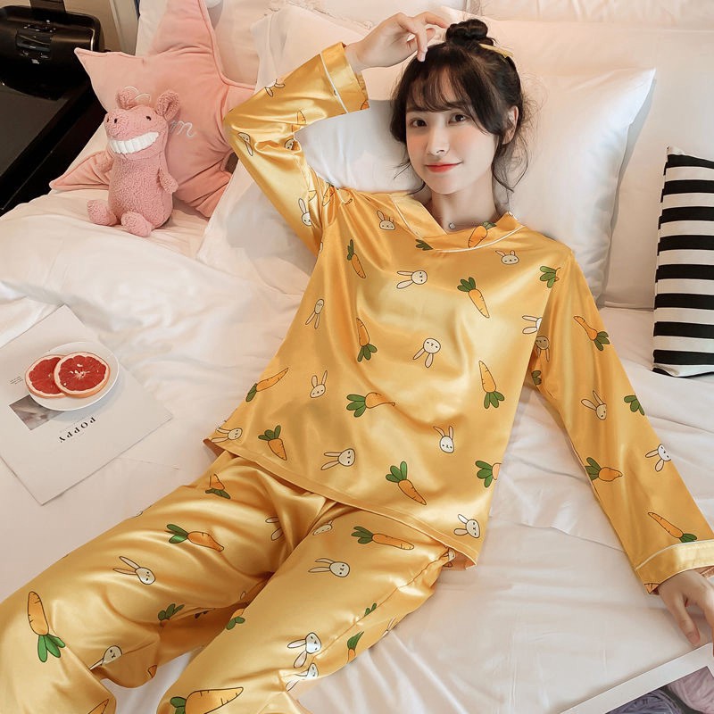Bộ ngủ nữ ❤️Freeship❤️ Bộ pijama dài tay mặc nhà chất satin cao cấp đẹp Quảng Châu - Đồ mặc nhà