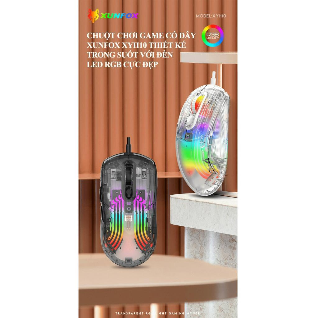 Chuột chơi game có dây XUNFOX XYH10 thiết kế trong suốt với đèn led RGB - HT
