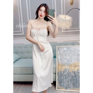 váy trắng lụa satin dáng dài , hàng thiết kế độc quyền