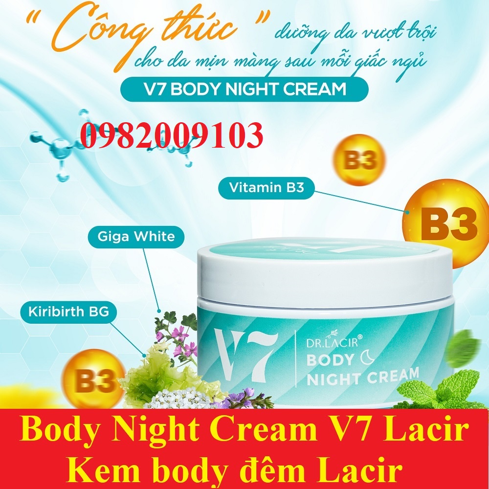 Kem Body Đêm V7 Drlacir ,Kem Tắm Trắng Da V 7 DR LACIR Bông Bưởi,giúp da sáng mịn,trắng sáng giữ ẩm ngăn ngừa lão hóa