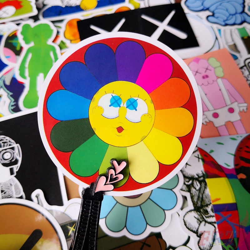 Bộ 102 miếng dán hình in hình nhân vật Kaws Murakami Takashi Hoa hướng dương dễ thương dùng để trang trí