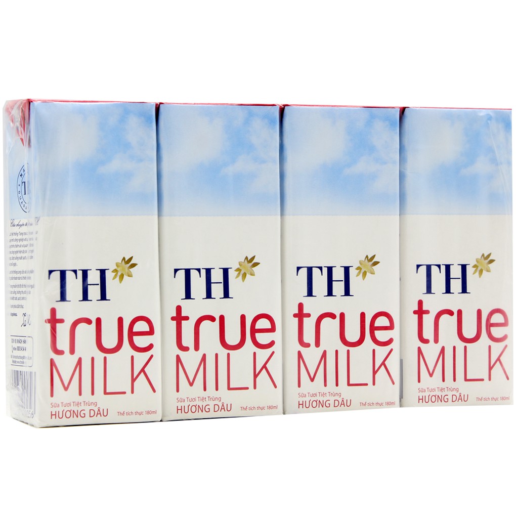 Sữa tươi tiệt trùng TH True Milk hương Dâu hộp 180ml (4 hộp) "GIÁ BÁN ĐÃ TRỪ KHUYẾN MÃI"