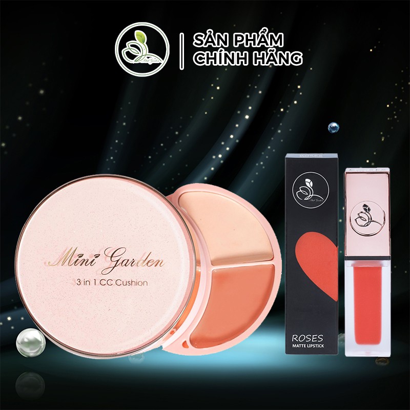 [NEW] Bộ Trang Điểm Mặt Môi Minigraden (Phấn Nước Mini Garden 3 In 1 CC Cushion + Son Môi Roses Matte Lipstick) PV1016