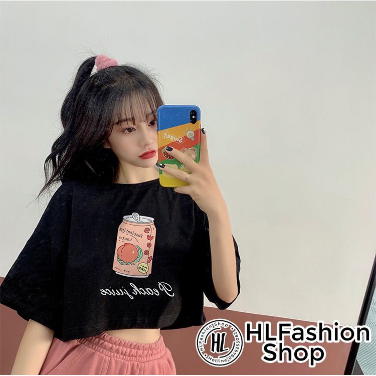 Áo croptop thun nữ trà đào peach juice siêu xinh, áo thun nữ HLFashion