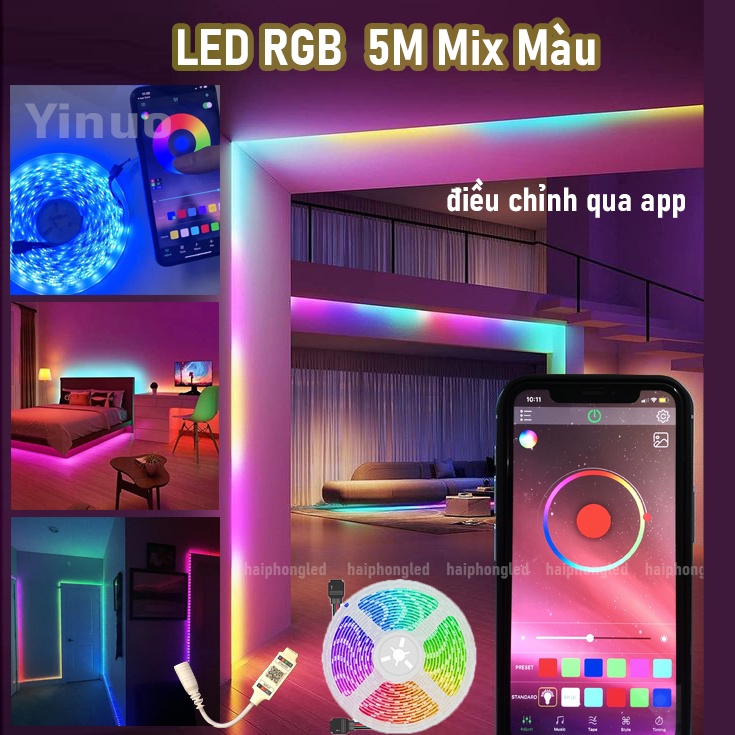 [ Full bộ dùng App ] Bộ Đèn Led RGB 5M Dây Dán Đổi Nhiều Dùng App Led 7 màu RGB quay tik tok giá rẻ