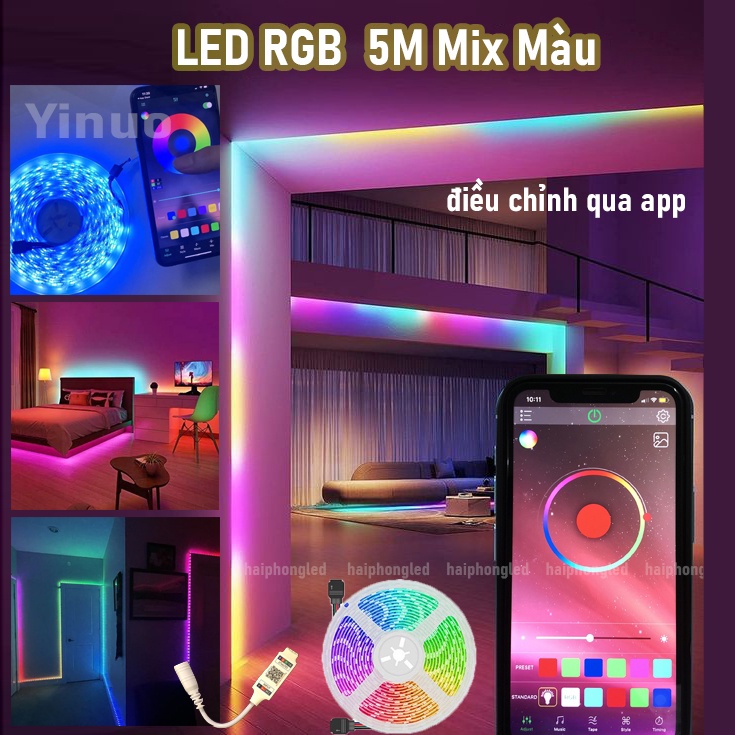 Bộ Đèn Led RGB 5M Dây Dán Đổi Nhiều Dùng App Led 7 màu RGB quay tik tok giá rẻ