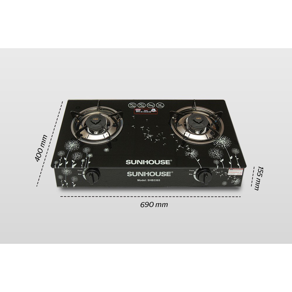 |CHÍNH HÃNG| Bếp đôi gas dương mặt kính  SUNHOUSE SHB3365