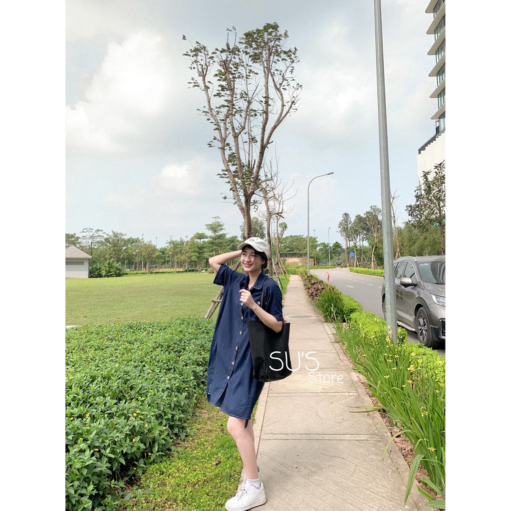 Váy sơ mi trơn cúc gỗ viền chỉ nổi V482 SUSTORE | BigBuy360 - bigbuy360.vn