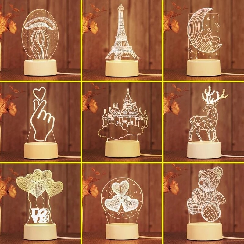 Đèn Ngủ LED 3D Bằng Acrylic Hình Trái Tim Lãng Mạn Trang Trí Tiệc Sinh Nhật / Lễ Tình Nhân Cho Trẻ Em