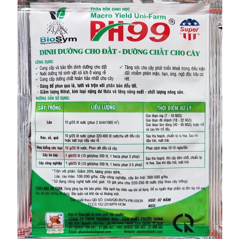 Phân Sinh Học Super Humic PH99 nhập khẩu Mỹ 10g, Cung cấp dinh dưỡng cho đất và cây trồng