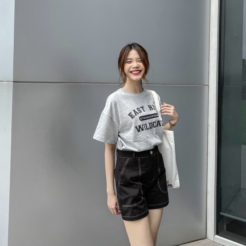 Sibling House - Áo thun tay ngắn form rộng Oversize, Áo thun tay ngắn in chữ East High
