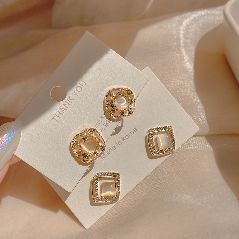 Khuyên Tai Đính Đá Opal Phong Cách Thời Trang Pháp Đơn Giản Tinh Tế Dễ Phối Đồ