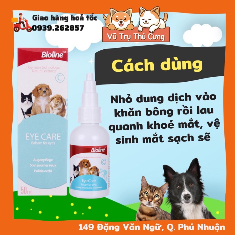 Dung dịch vệ sinh khoé mắt cho Chó Mèo Thỏ, Bioline 50ml