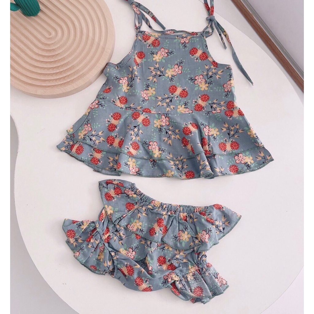 Bộ 2 dây cho  bé gái họa tiết hoa.