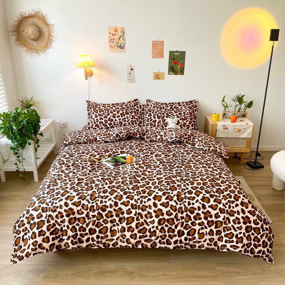 Bộ Chăn Ga Gối Cotton PL Hình Beo Nâu, Chất Liệu Thoáng Mát Đủ Kích Thước CAS Decor